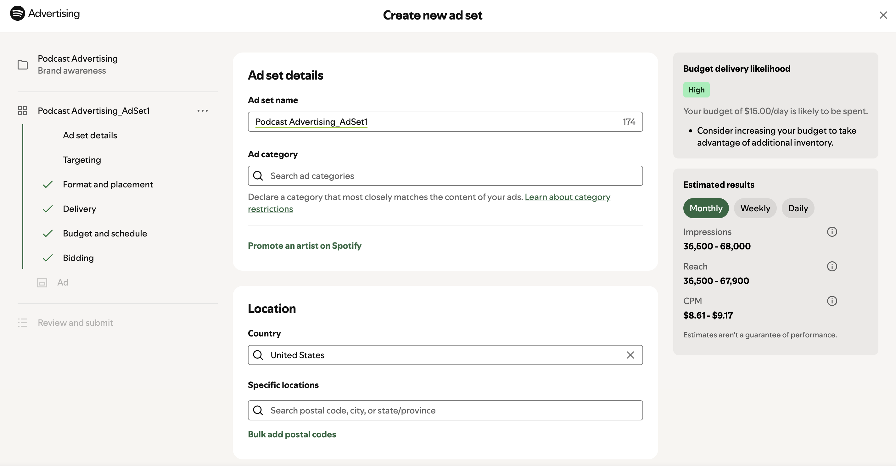 Spotify Ad Manager Set Details