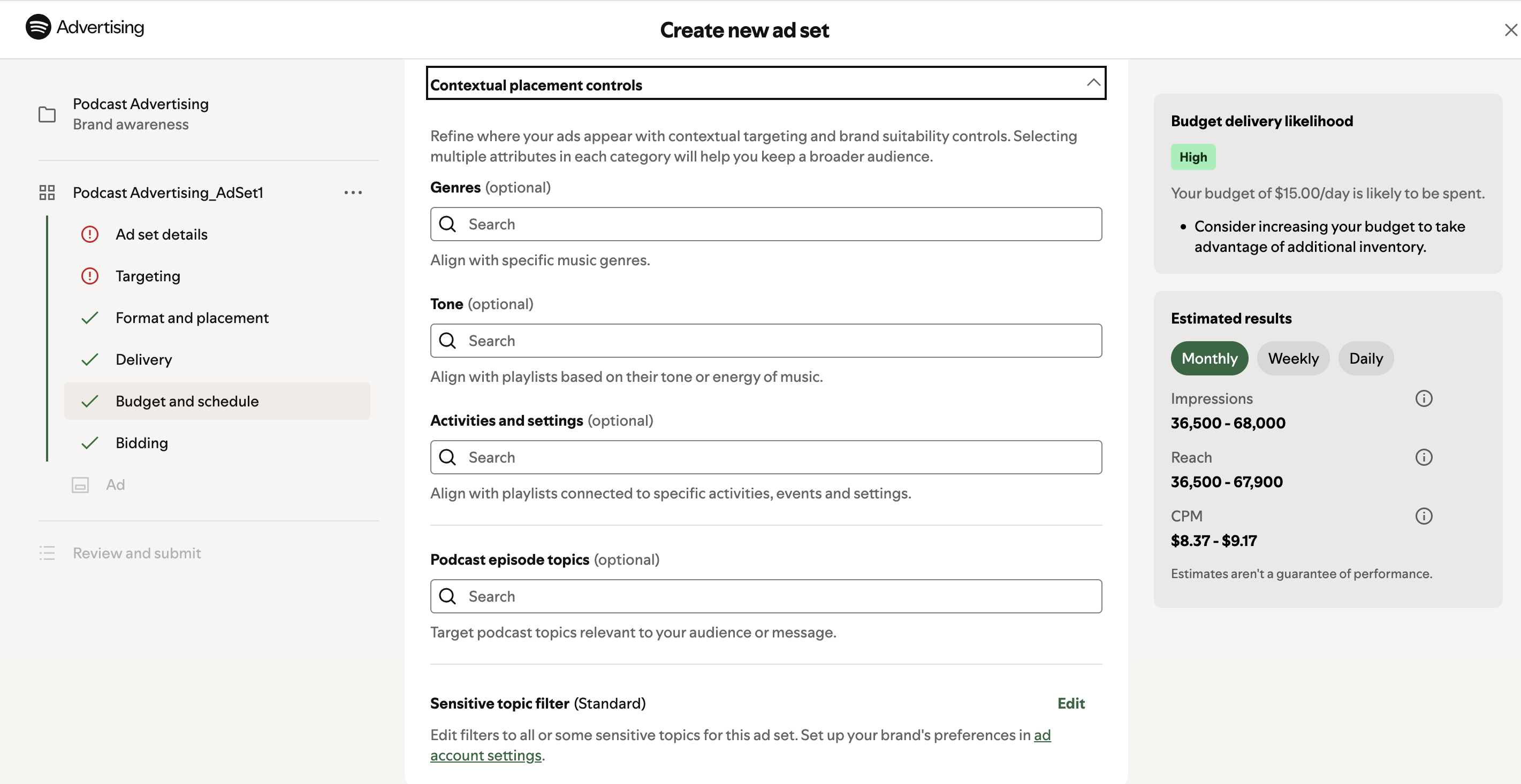 Spotify Contextual Placement Controls
