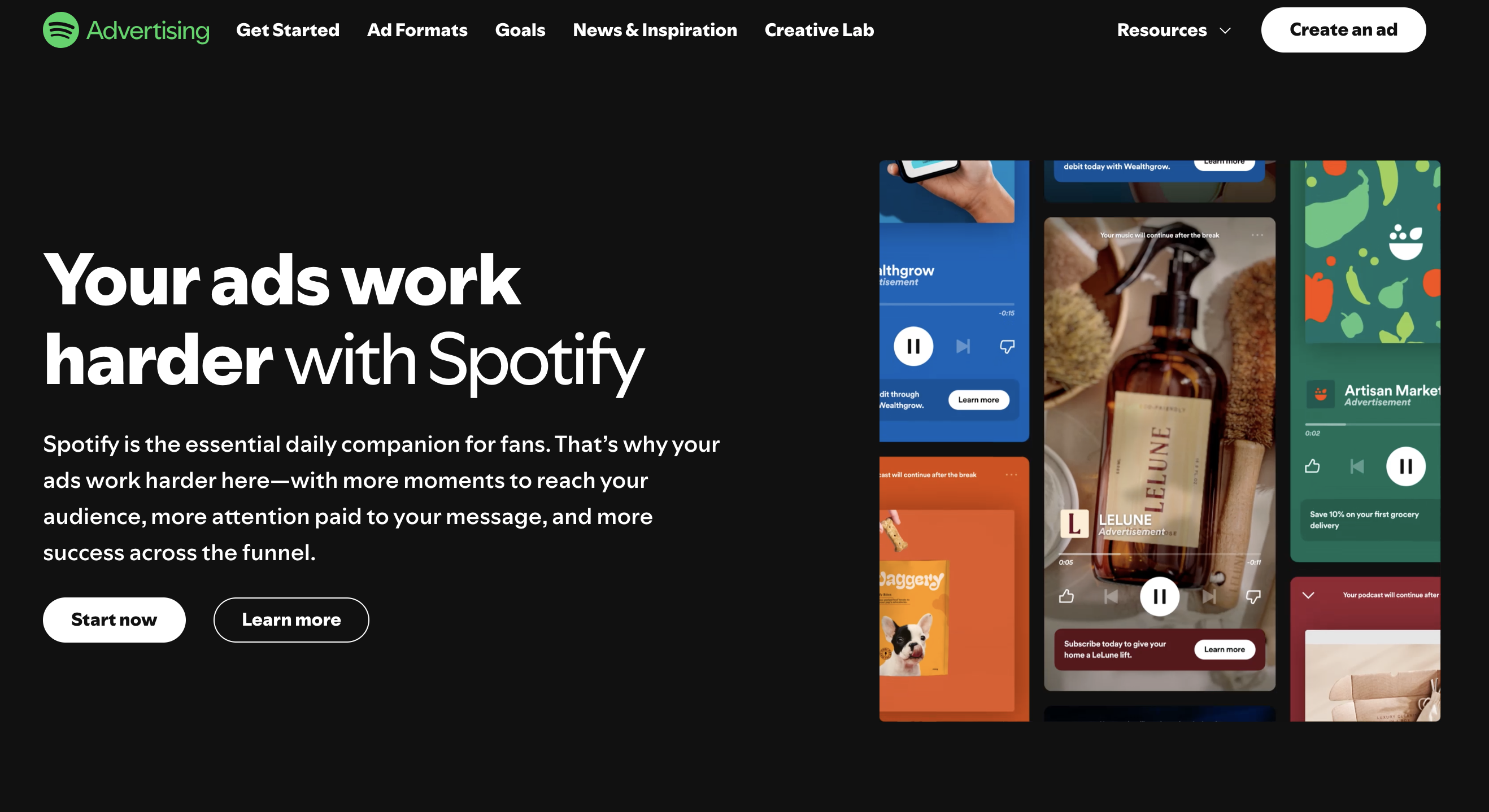 Spotify Advertising Homepage Interface
